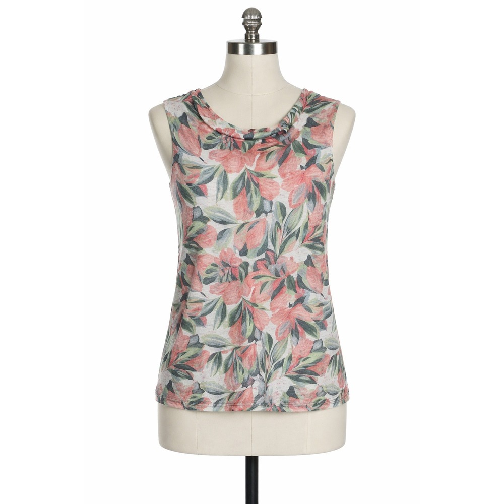 Joie 100% Linen Top‎ Size Large Floral Cowl Neck Tropical Summer Resort Pastel